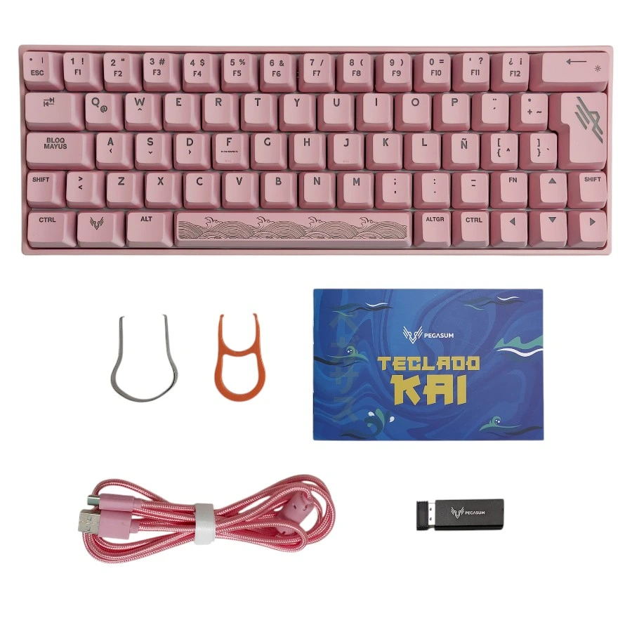 Teclado mecánico inalámbrico rosado KAI 60% RGB con accesorios incluidos