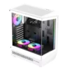 PC Gamer blanca Gamemax con Ryzen 5 5500 RTX 3050 6GB y ventiladores RGB en gabinete vidrio templado