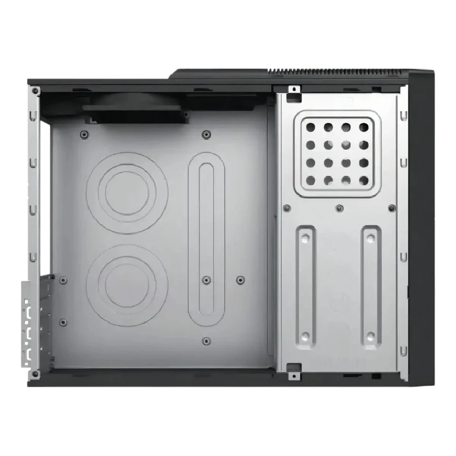 Interior de PC de Oficina Ryzen 5 3400G gabinete Cliq Slim abierto vista frontal