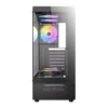 Gabinete gaming Antec negro vista frontal con panel de vidrio templado y ventiladores ARGB RGB