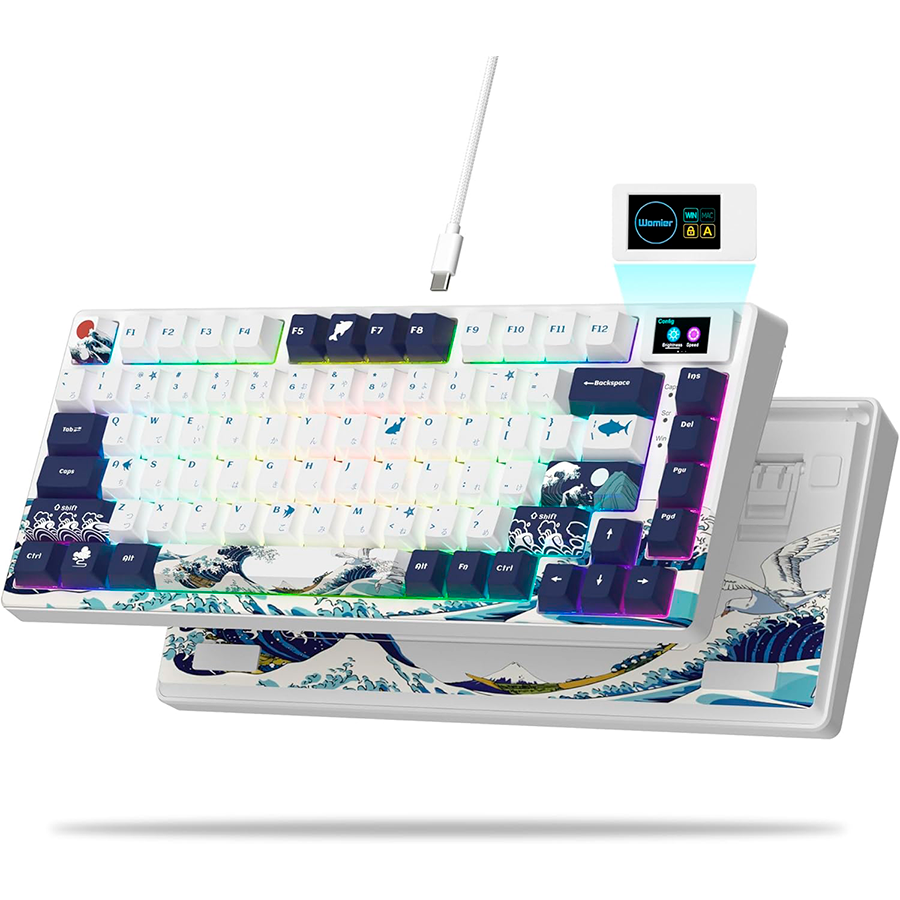 teclado-mecanico-womier-sk80-pro-kanagawa-white teclado mecanico womier sk80 pro inalambrico con chasis blanco y teclas artisticas