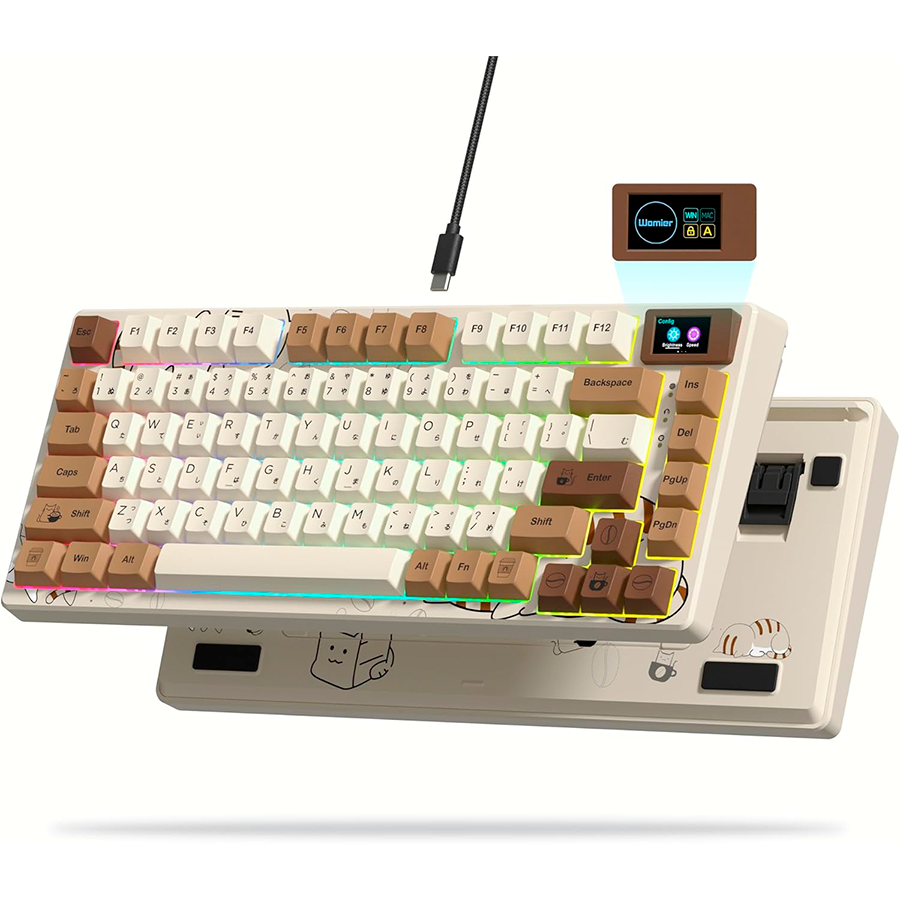 teclado-mecanico-womier-sk80-pro-coffee-cat teclado mecanico womier sk80 pro tematica de cafeteria con conexion usb tipo c