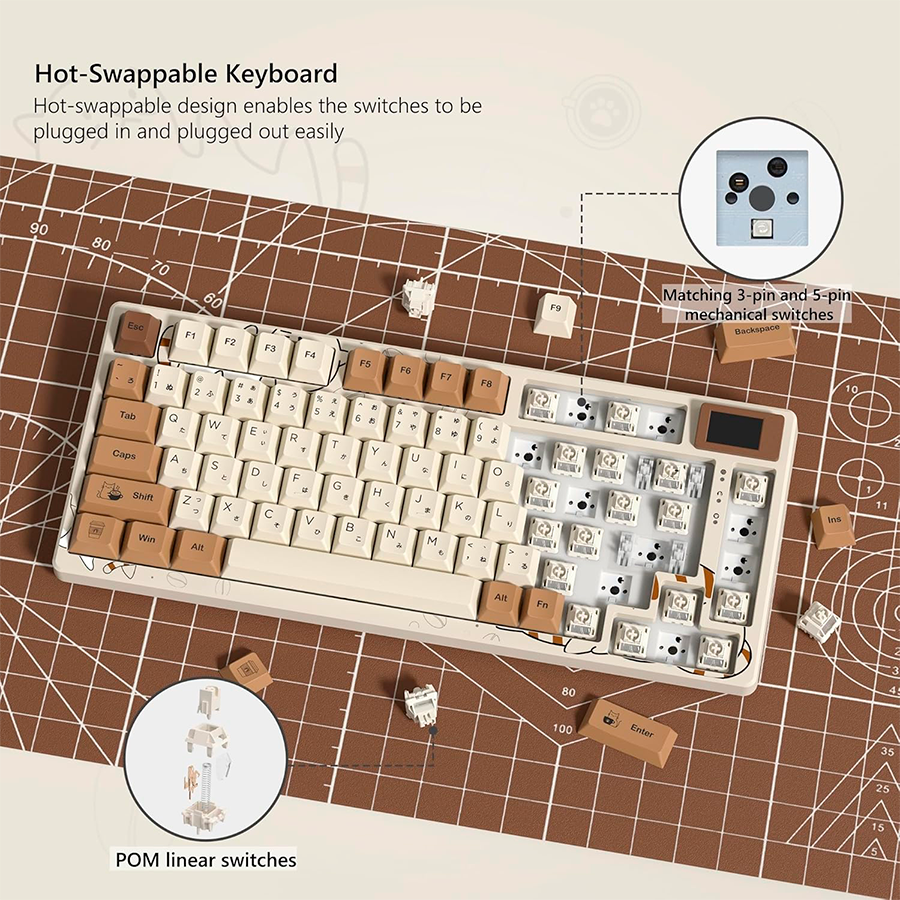 teclado-mecanico-womier-sk80-pro-switches-cafe teclado mecanico womier sk80 pro edicion cafe con sockets hot swappable de cinco pines