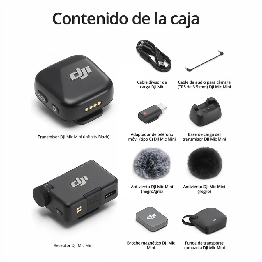 microfono dji mic mini componentes del sistema inalambrico de audio