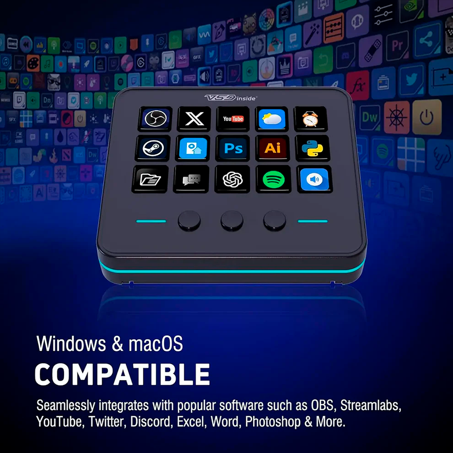 stream-controller-vsdinside-compatibilidad-software Stream controller VSDinside compatible con Windows, macOS y software de transmisión