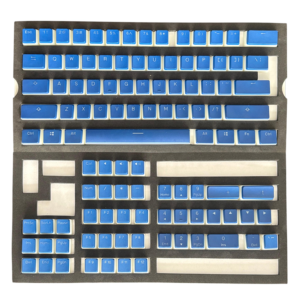 keycaps pudding doubleshot blue set completo de teclas azules sobre bandeja