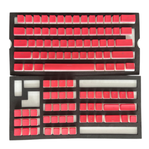 keycaps pudding doubleshot red set completo de teclas rojas sobre bandeja